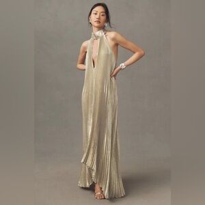 L'IDÉE Opera Halter Cutout Maxi Gown | GOLD | Size 2